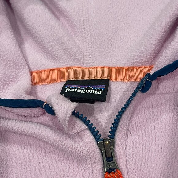 Patagonia Kids Micro D Snap-T Full Zip Hooded Fleece Jacket Pink/Orange Sz L 12 - Picture 3 of 9
